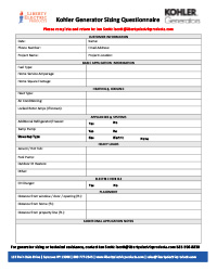 LEP - Kohler Generator Sizing Questionnaire